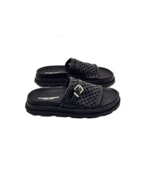 KLAPKI CZARNE SKÓRZANE SAN13