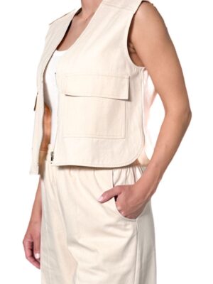 KAMIZELKA BEŻOWA ZAPINANA NA SUWAK LUŹNY FASON IMPERIAL LC85JTX