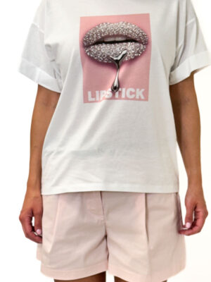 BIAŁA BAWEŁNIANA BLUZKA KRÓTKI RĘKAW Z CEKINAMI IMPERIAL TX03JGT