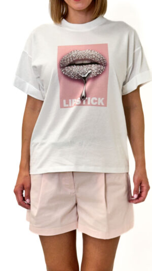 BIAŁA BAWEŁNIANA BLUZKA KRÓTKI RĘKAW Z CEKINAMI IMPERIAL TX03JGT