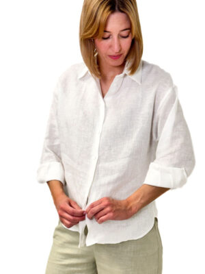 BIAŁA LNIANA KOSZULA Z DŁUGIM RĘKAWEM IMPERIAL C9990099T