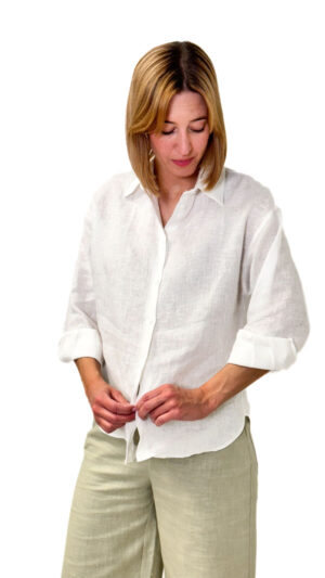 BIAŁA LNIANA KOSZULA Z DŁUGIM RĘKAWEM IMPERIAL C9990099T