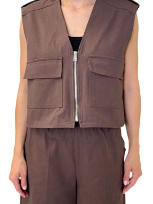 KAMIZELKA BRĄZOWA ZAPINANA NA SUWAK LUŹNY FASON IMPERIAL LC85JTX