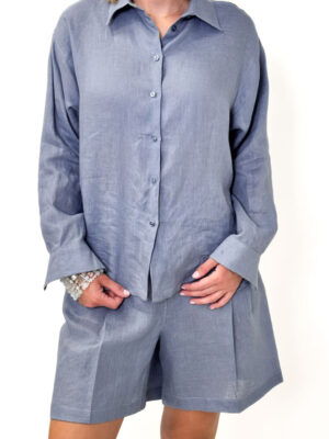 BLUZKA NIEBIESKA LNIANA KOSZULA Z DŁUGIM RĘKAWEM IMPERIAL C9990099T