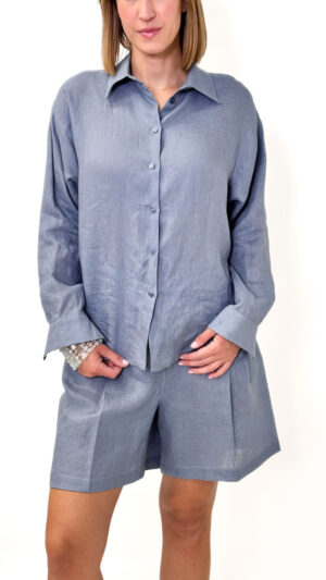 BLUZKA NIEBIESKA LNIANA KOSZULA Z DŁUGIM RĘKAWEM IMPERIAL C9990099T