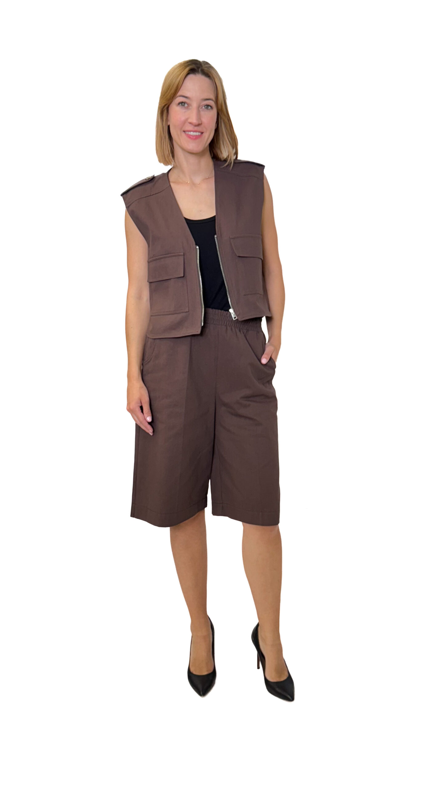 BAWEŁNIANE KRÓTKIE SPODNIE DO KOLAN BRĄZOWE IMPERIAL D489JTX - obrazek 3