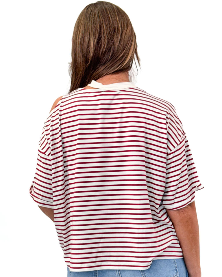 BLUZKA W CZERWONO KREMOWE PASKI VICOLO UD0268 - obrazek 2