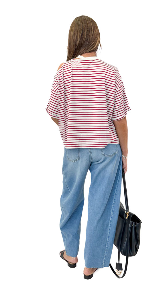 BLUZKA W CZERWONO KREMOWE PASKI VICOLO UD0268 - obrazek 4