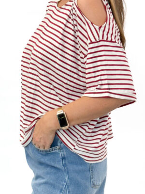 BLUZKA W CZERWONO KREMOWE PASKI VICOLO UD0268