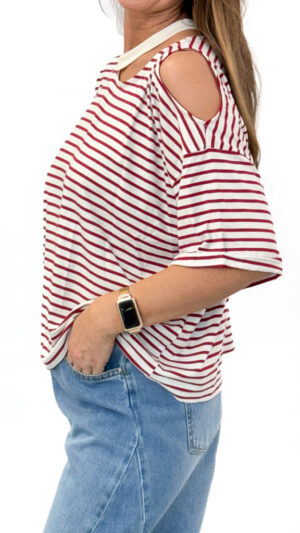 BLUZKA W CZERWONO KREMOWE PASKI VICOLO UD0268