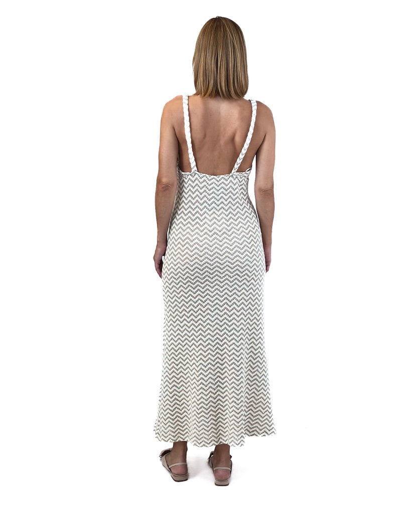 DŁUGA AŻURKOWA SUKIENKA DZIANINOWA BEŻOWA TENSIONE S25AC37 - obrazek 2