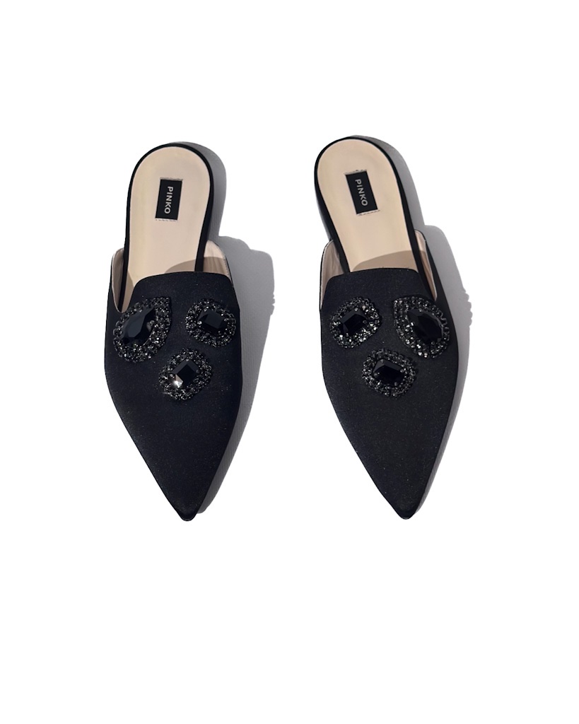 CZARNE KLAPKI AKSAMITNE Z KAMIENIAMI PINKO ARANCIA - obrazek 6