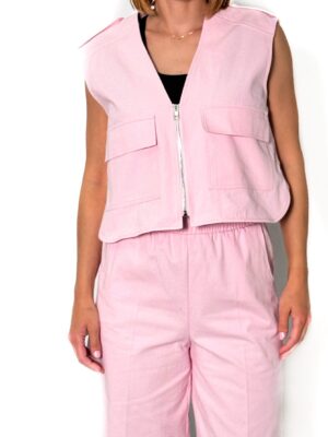 KAMIZELKA RÓŻOWA ZAPINANA NA SUWAK LUŹNY FASON IMPERIAL LC85JTX