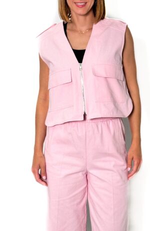 KAMIZELKA RÓŻOWA ZAPINANA NA SUWAK LUŹNY FASON IMPERIAL LC85JTX