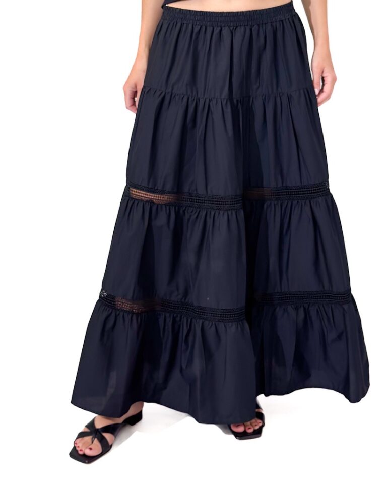 CZARNA DŁUGA SPÓDNICA Z HAFTEM MIĘKKA BAWEŁNA ARTIGLI ACGO001779