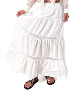 DŁUGA BIAŁA SPÓDNICA Z HAFTEM Z BAWEŁNY ARTIGLI ACGO001779