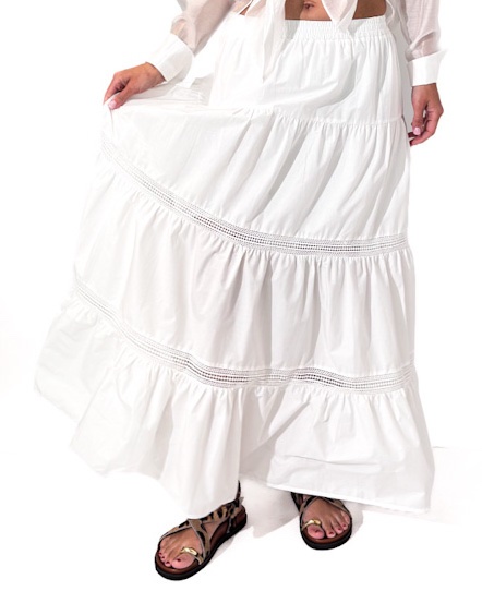 DŁUGA BIAŁA SPÓDNICA Z HAFTEM Z BAWEŁNY ARTIGLI ACGO001779