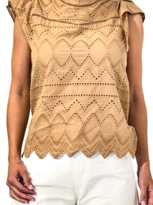 AŻURKOWA BLUZKA O PROSTYM FASONIE BRĄZOWA ARTIGLI ACBL002175