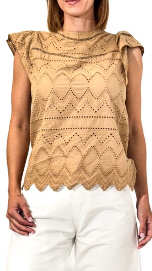 AŻURKOWA BLUZKA O PROSTYM FASONIE BRĄZOWA ARTIGLI ACBL002175