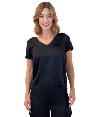 BLUZKA Z KRÓTKIM RĘKAWEM CZARNA Z WISKOZY PIA B SAVICO