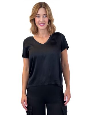 BLUZKA Z KRÓTKIM RĘKAWEM CZARNA Z WISKOZY PIA B SAVICO