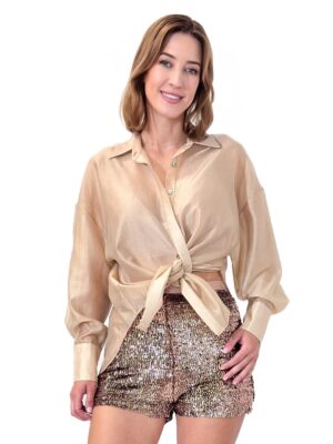 KOSZULA BEŻOWA LETNIA CIENKA WIĄZANA Z PRZODU Z LYOCELLU PIA B SITORIA