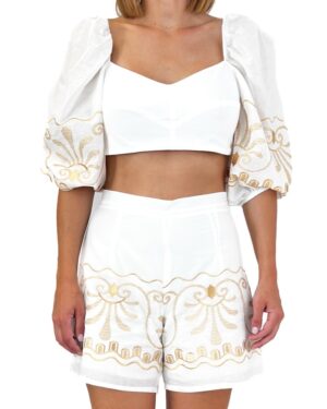 KOMPLET KRÓTKI TOP I SPODENKI BIAŁE Z HAFTEM IMPERIAL N9990022T