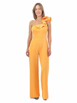 ELEGANCKI KOMBINEZON NA JEDNO RAMIĘ POMARAŃCZOWY SILENCE TU656