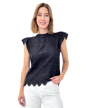 CZARNA AŻURKOWA BLUZKA PROSTY FASON ARTIGLI ACBL002175