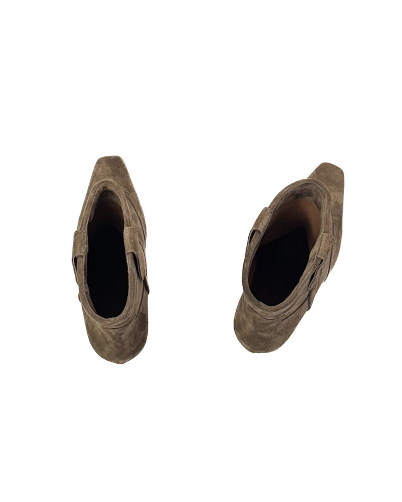 ZAMSZOWE CAMELOWE BOTKI DAMSKIE NA OBCASIE LESTROSA V128 - obrazek 5