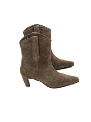 ZAMSZOWE CAMELOWE BOTKI DAMSKIE NA OBCASIE LESTROSA V128