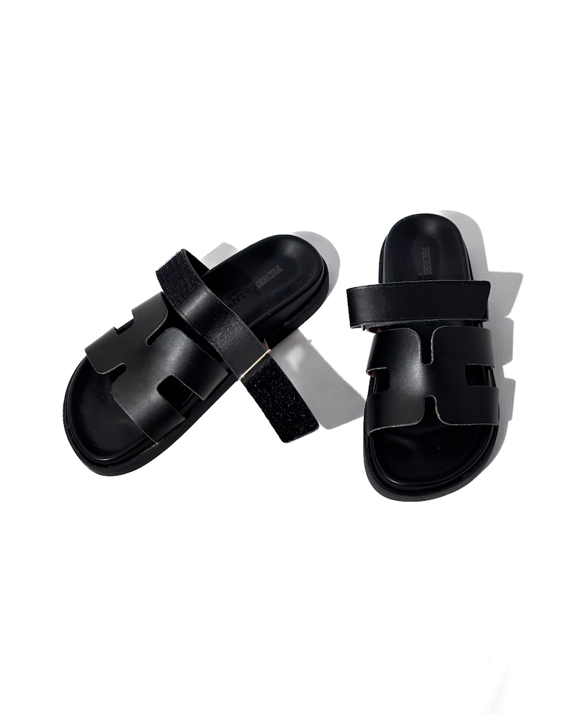 CZARNE SKÓRZANE KLAPKI FEDERICA LANCIONI DE-PARIS - obrazek 3