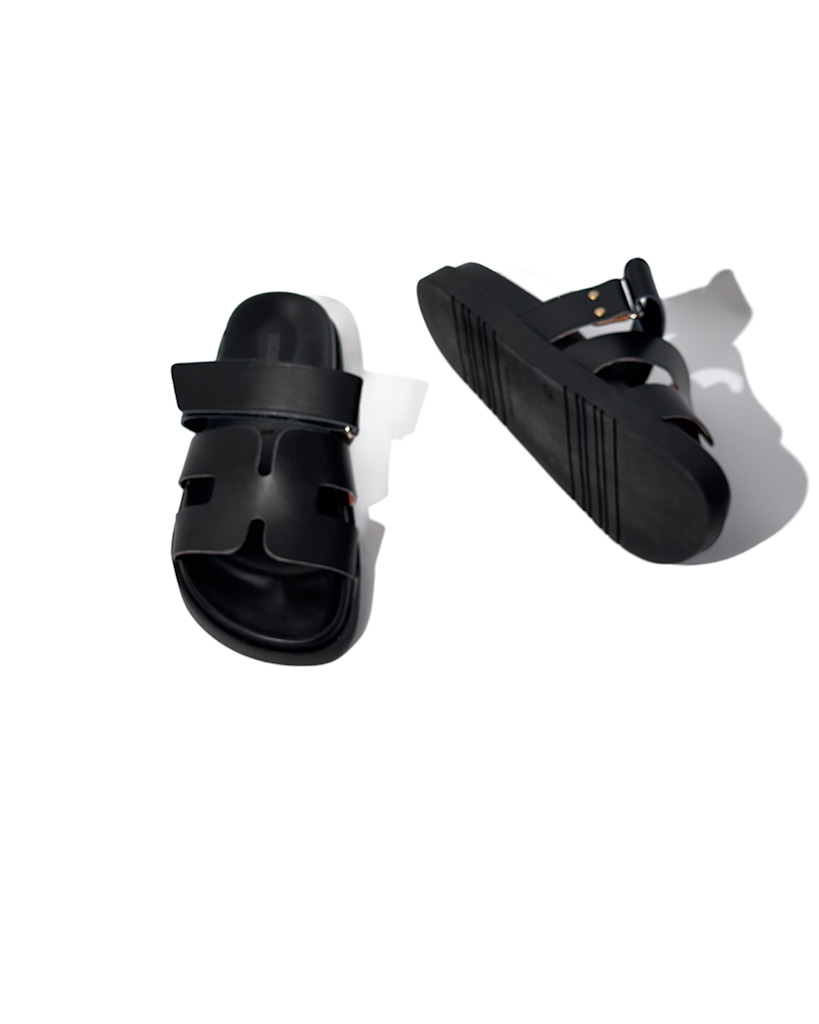 CZARNE SKÓRZANE KLAPKI FEDERICA LANCIONI DE-PARIS - obrazek 2