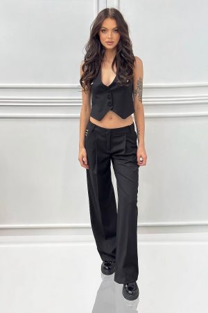 Eleganckie czarne spodnie z materiału Revise YVES19