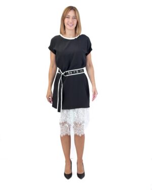 CZARNA SUKIENKA MIDI Z KORONKĄ TWINSET PA82EU