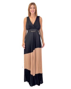 DŁUGA CZARNA PLISOWANA SUKIENKA CRISTINAEFFE 0743