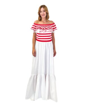 BIAŁA DŁUGA SUKIENKA W PASKI CRISTINAEFFE 7756