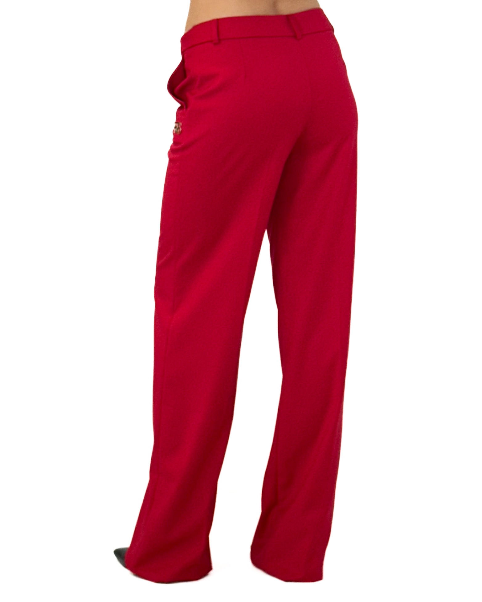 SPODNIE CZERWONE Z MATERIAŁU Z SZEROKĄ NOGAWKĄ REVISE OLIVIA - obrazek 2