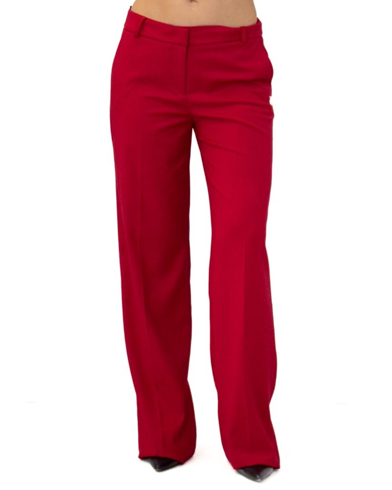 SPODNIE CZERWONE Z MATERIAŁU Z SZEROKĄ NOGAWKĄ REVISE OLIVIA