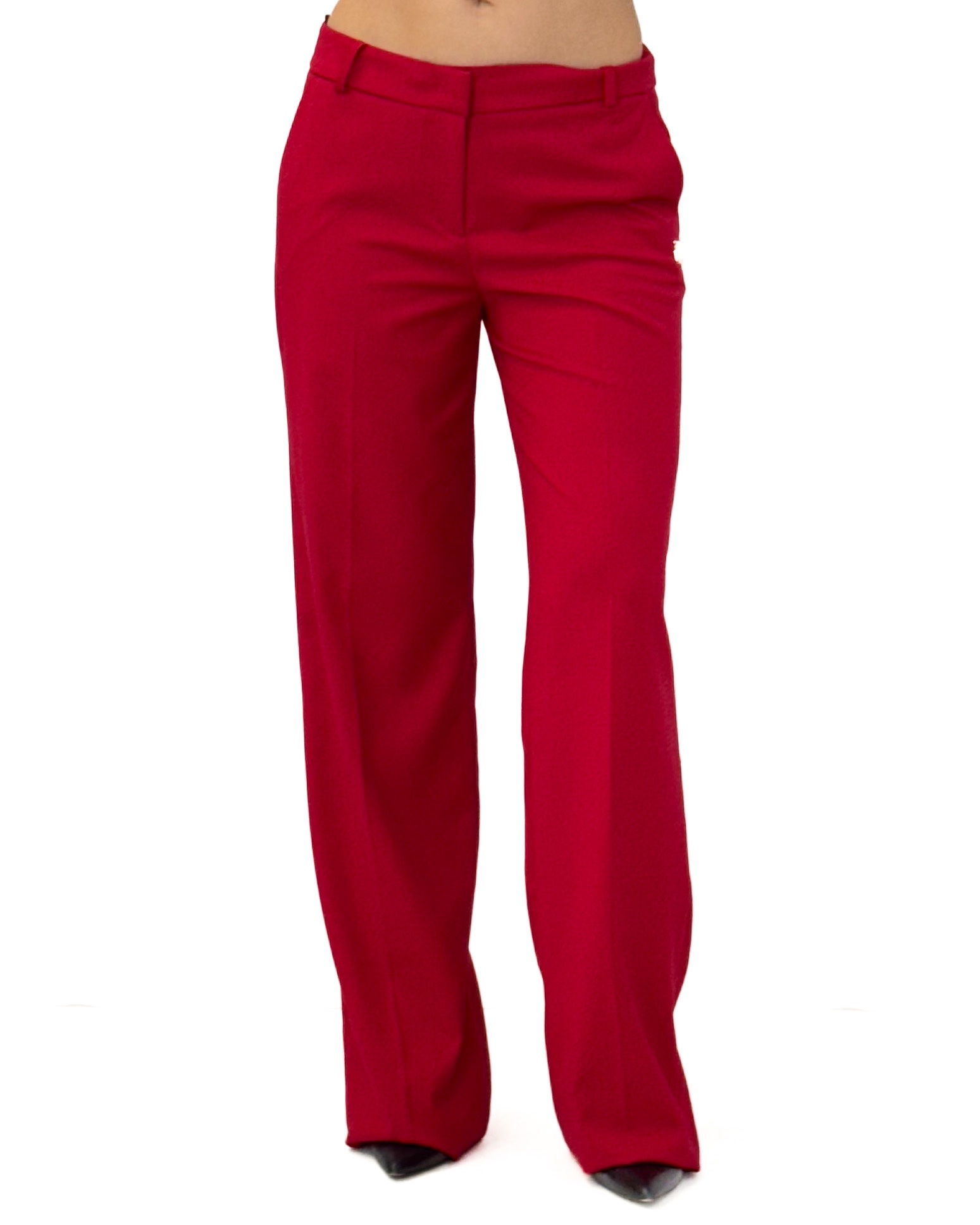 SPODNIE CZERWONE Z MATERIAŁU Z SZEROKĄ NOGAWKĄ REVISE OLIVIA