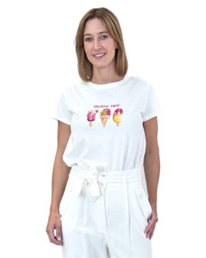 BIAŁY T-SHIRT DAMSKI Z NADRUKIEM VICOLO RD1176