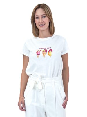 BIAŁY T-SHIRT DAMSKI Z NADRUKIEM VICOLO RD1176