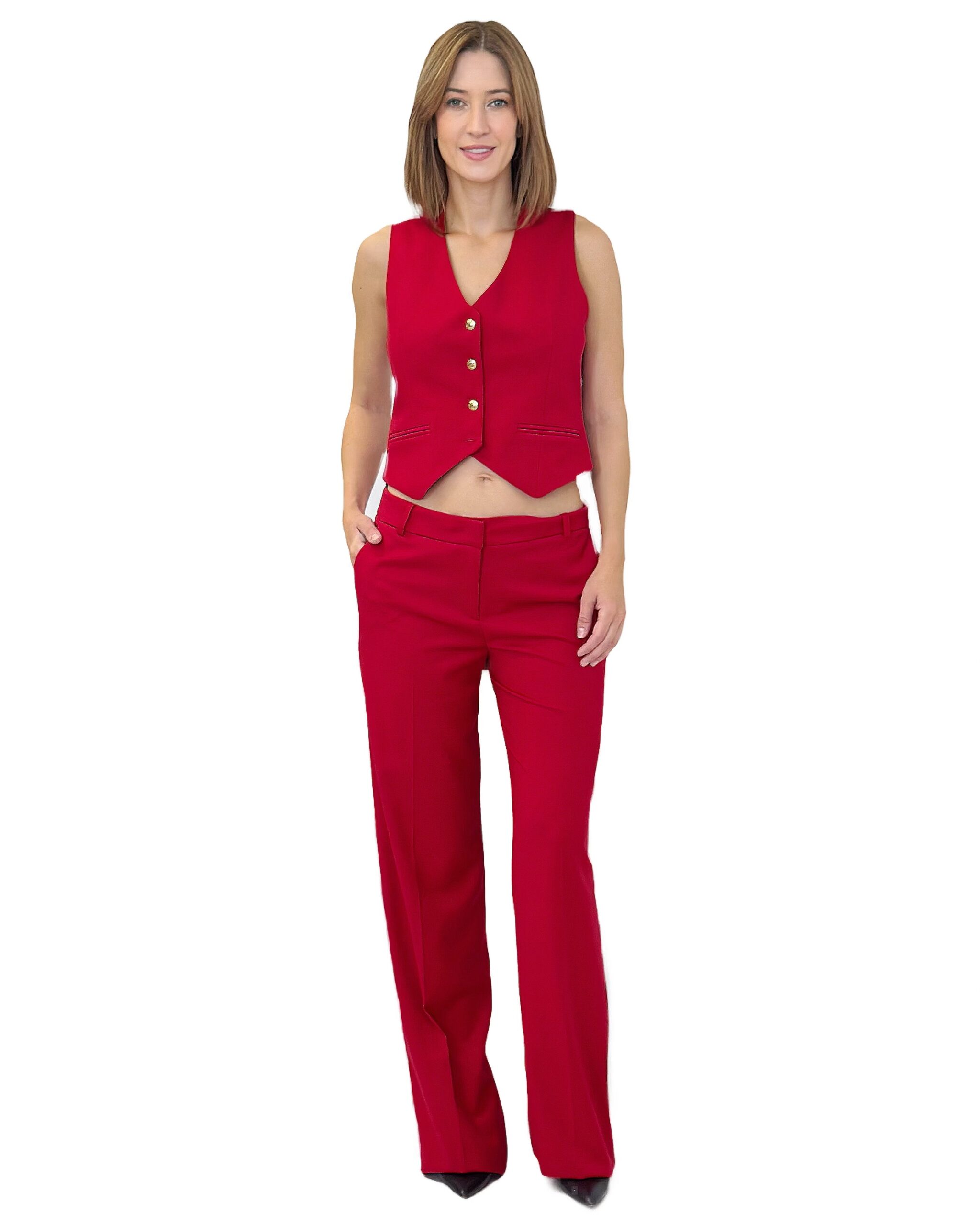 SPODNIE CZERWONE Z MATERIAŁU Z SZEROKĄ NOGAWKĄ REVISE OLIVIA - obrazek 4