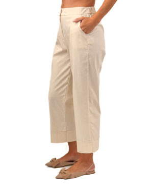 KREMOWE SPODNIE Z MATERIAŁU Z MANKIETEM PIA B PAIDA