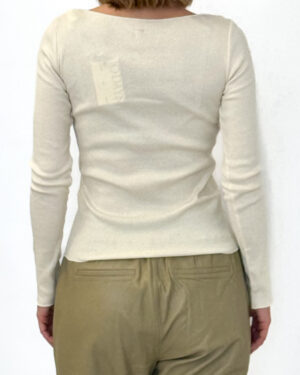 KREMOWA BLUZKA W PRĄŻEK Z DŁUGIM RĘKAWEM