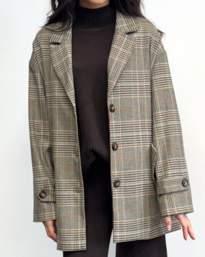 luźny żakiet w kratę beż