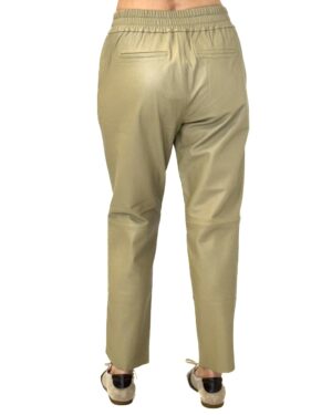 skórzane oliwkowe spodnie damskie