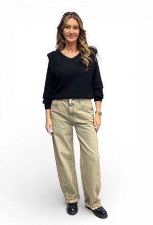 Szerokie spodnie piaskowe jeansy damskie Souvenir M38G0