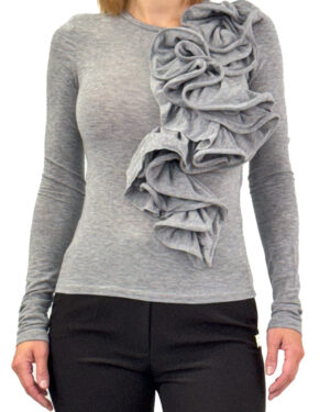 szara bluzka z wiskozy z długim rękawem