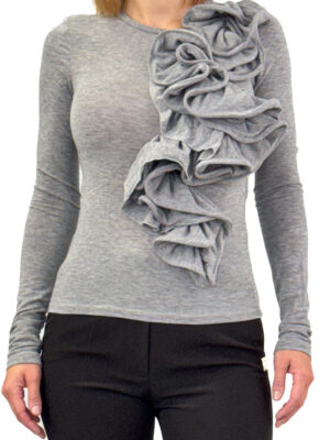 szara bluzka z wiskozy z długim rękawem